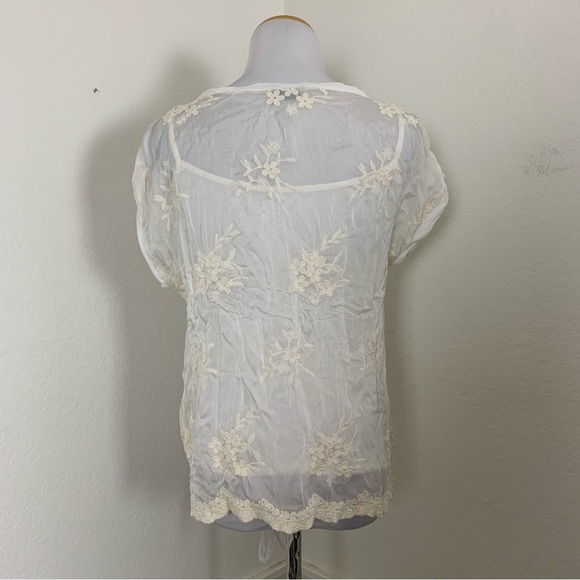 Boho Chic Ethereal Semi Sheer Embroidered Silk Blend Top Womens S Floral Italy - Picture 14 of 17
